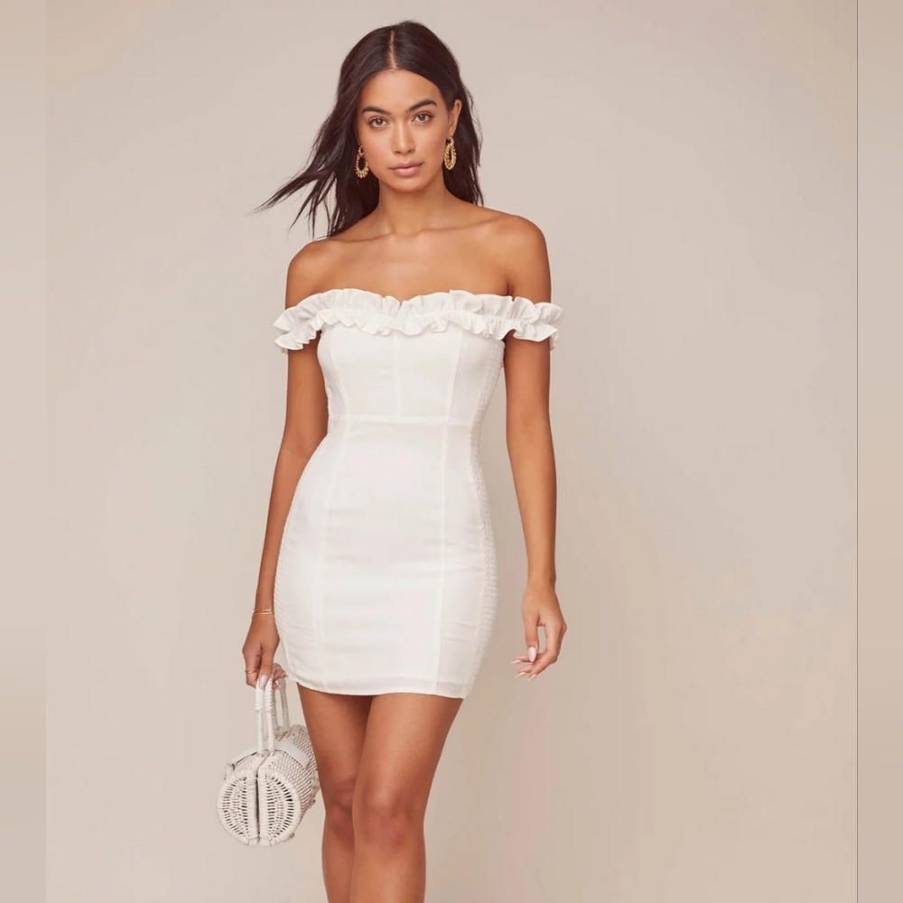 Astr The Label Renata White Off-Shoulder Ruffle Mini Dress